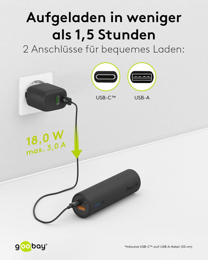 Goobay 60656 Bike Powerbank 5.0 5000 mAh inkl. verstärkter Halterung für Fahrradlenker/Powerbank für