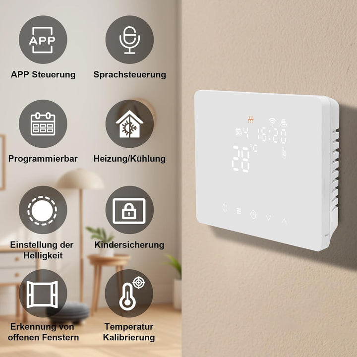 KETOTEK Smart Thermostat Heizkessel WLAN 5A 230V, Kompatibel mit Alexa, WiFi Raumthermostat Boiler T