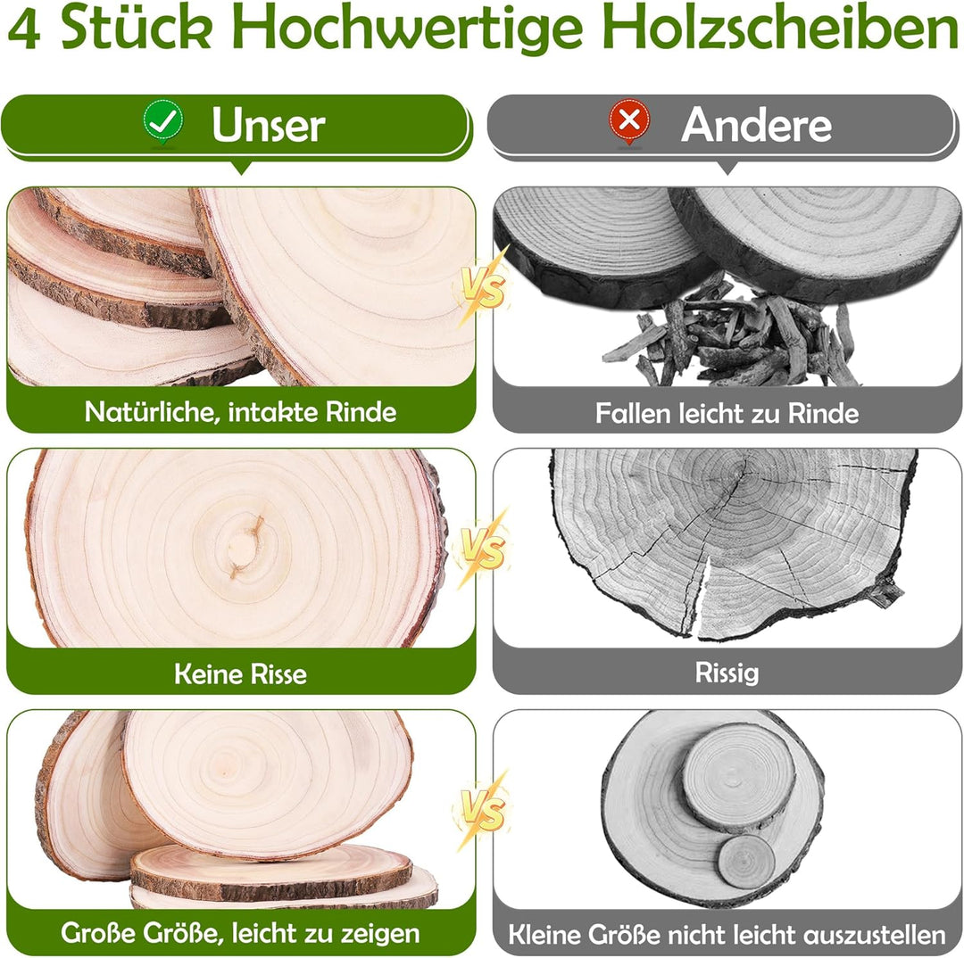 Holzscheiben 4 Stück, 23-26 cm Durchmesser und 15-20 mm Dicke Baumscheiben Unbehandelte, Baumstamm S