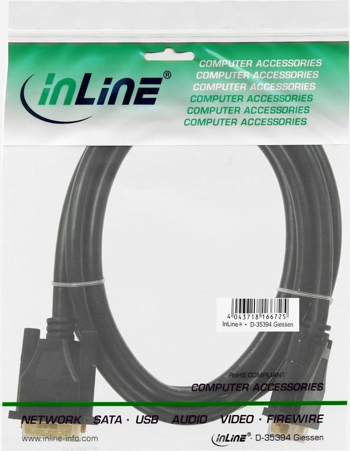 InLine 17779P DVI-D Anschlusskabel Premium, digital 24+1 Stecker / Stecker, Dual Link, 10m, 10m