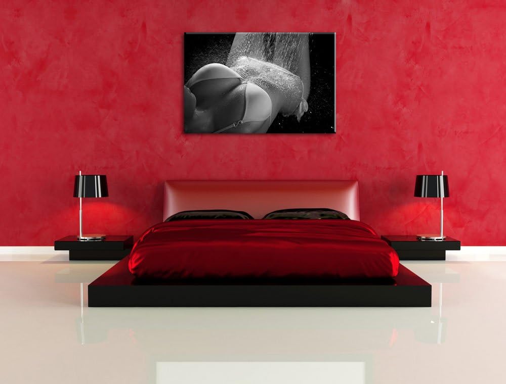 Pixxprint Frau im Bikini unter Einer Dusche als Leinwandbild/Grösse: 100x70 cm/Wandbild/Kunstdruck/f