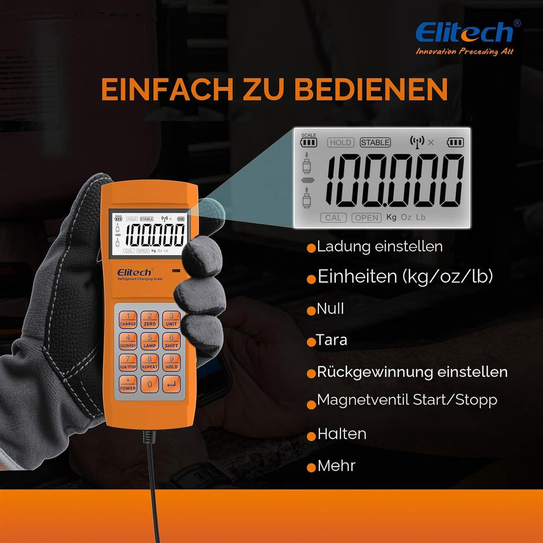 Elitech Elektronische Kältemittelwaage,100KG Kältemittel-Füllwaage,Digitale Gewichtswaage für HVAC u