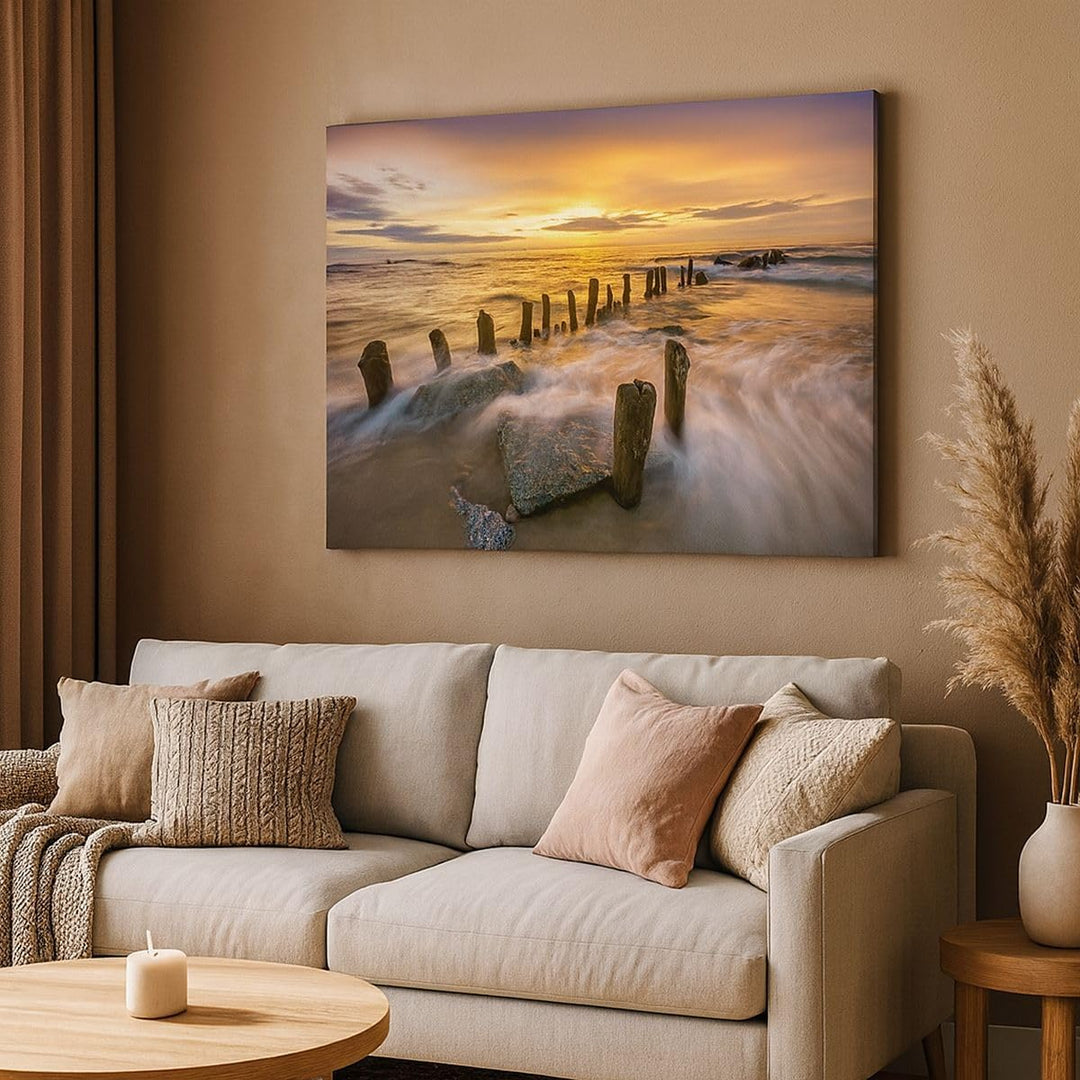 Bilder auf Leinwand baltisch meer Mole Landschaft Leinwandbild 70x50cm Wandbilder Dekoration Wohnzim