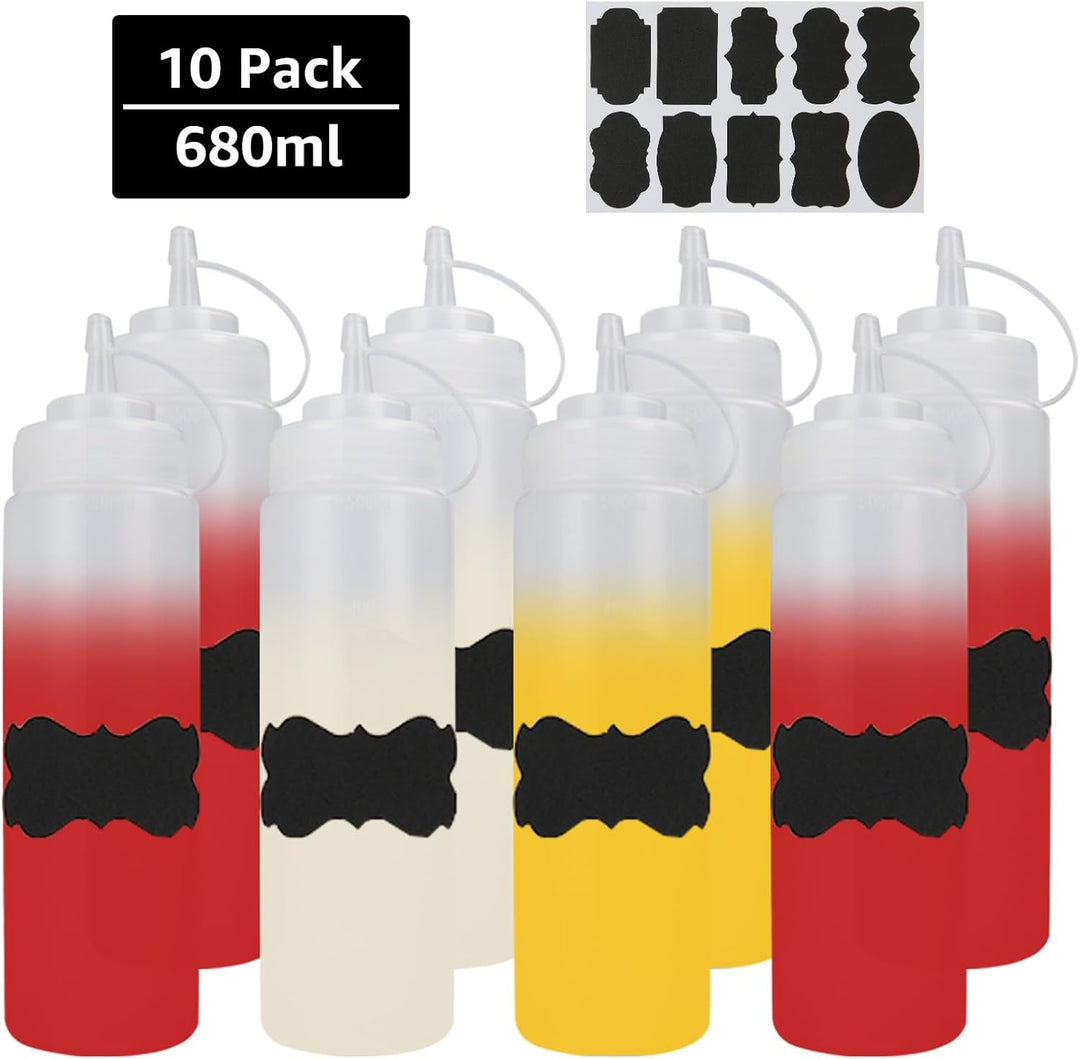 ASelected 10 Stück Grosser Squeeze Flasche 680ml, Saucenflasche, Quetschflasche mit Kappen, XL 680ml