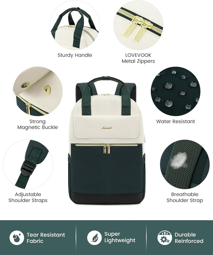 LOVEVOOK Rucksack Damen, Schulrucksack Teenager Mädchen 15,6 Zoll mit Laptopfach, Wasserdicht Schult