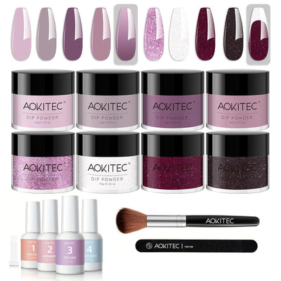 Dipping Powder Nails Set, Aokitec 14Pcs Dip Pulver Nagel Starter Kit 8 Farben Dipping Powder Acryl N
