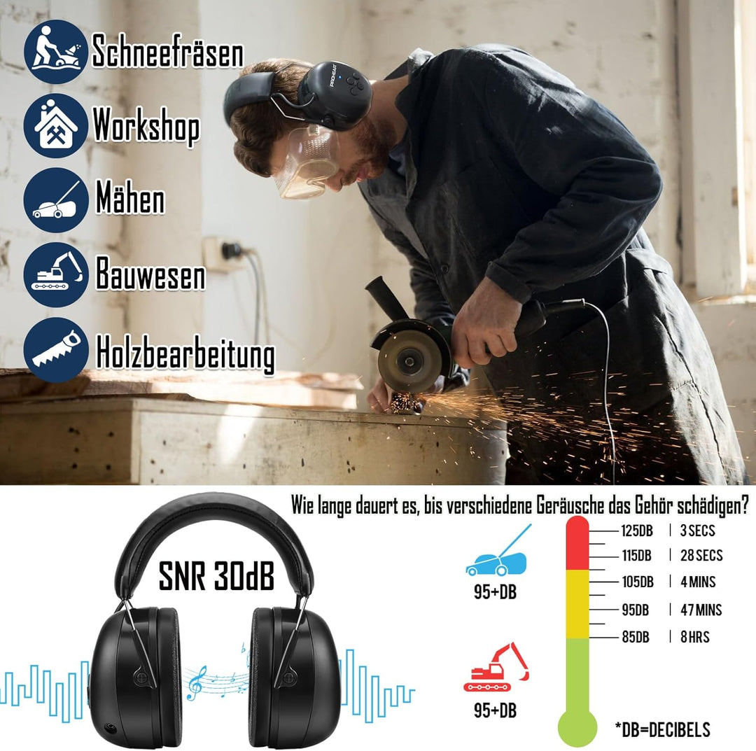 PROHEAR 037 Gehörschutz mit Bluetooth, BT 5.1-Technologie Kopfhörer mit Eingebautem Mikrofon und Lär