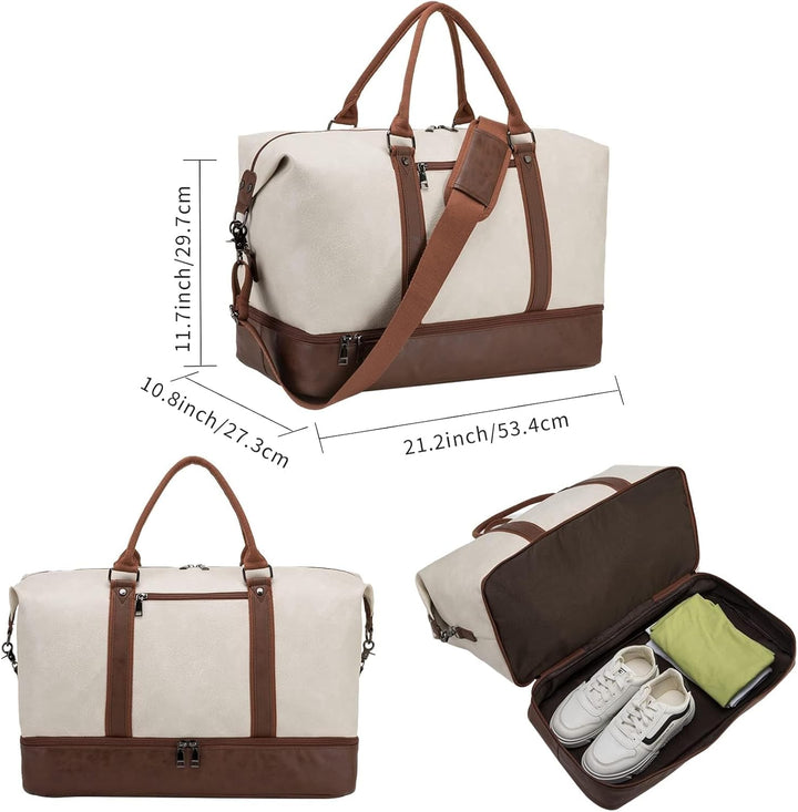 Reisetasche für die Nacht, Segeltuch, Leder, übergrosse Wochenendtasche, grosse Handgepäcktasche, Re
