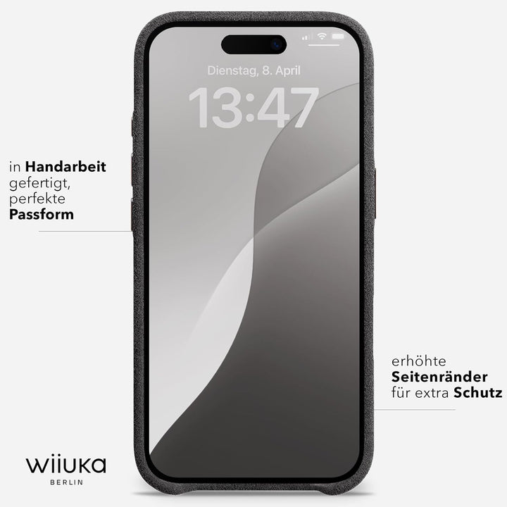 WIIUKA Hülle für iPhone 15 Pro Max, original Alcantara®, handgefertigt, extra Dünn, Premium Handyhül