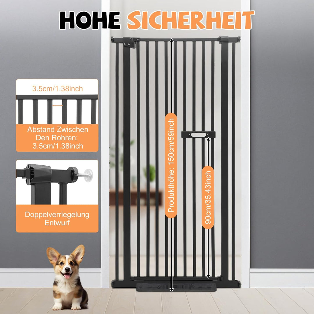 Schutzgitter für Haustiere Extra Hoch, Haustiergitter Extra Hoch mit Doppelverriegelung, 180° Türöff