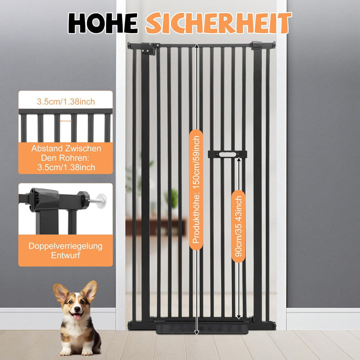 Schutzgitter für Haustiere Extra Hoch, Haustiergitter Extra Hoch mit Doppelverriegelung, 180° Türöff