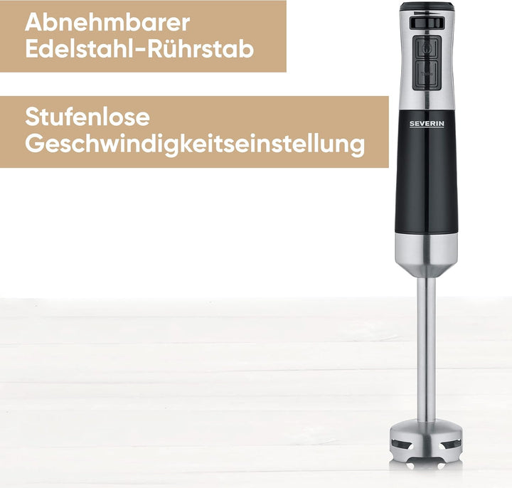 SEVERIN Stabmixer mit Zubehör-Set, Mixstab mit stufenloser Geschwindigkeitseinstellung, mit Pürierst