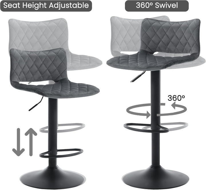 WOLTU 2er Set Barhocker, Barstühle höhenverstellbar, Küchenhocker drehbar, mit Rückenlehne Fussstütz