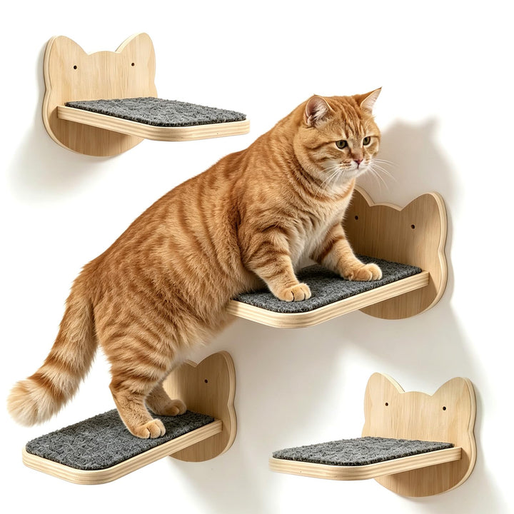 Katzentreppe Wand 4pcs - Kletterwand für Katzen im Katzenkopf-Design, Stabile Katzentreppe bis 30 kg