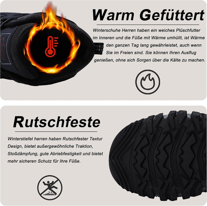 AX BOXING Winterschuhe Herren Gefüttert Winterstiefel Warm Wanderschuhe Draussen Winterboots Rutschf