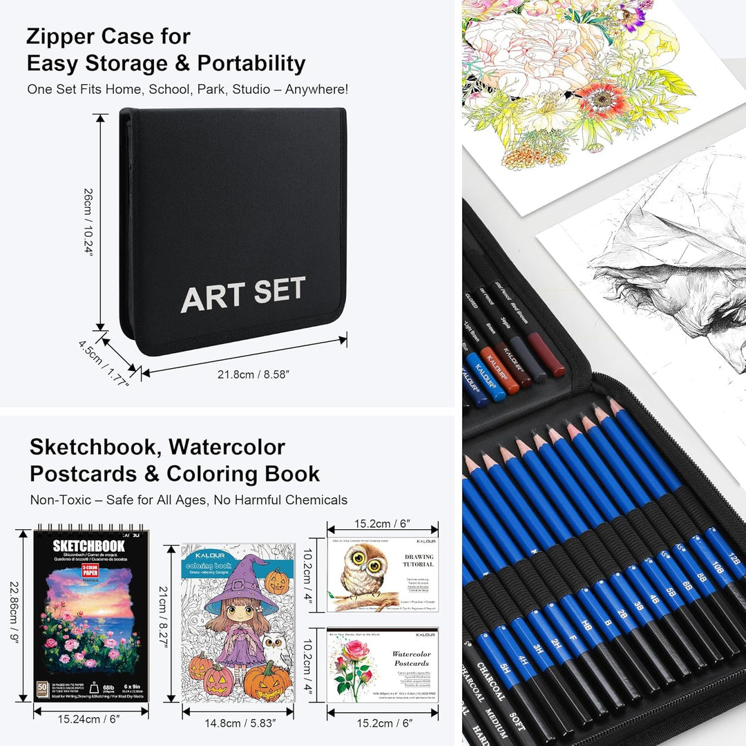 KALOUR Art Set, 140 Pieces Drawing and Painting Supplies, Colored Pencils, Watercolor, Sketchbook, C