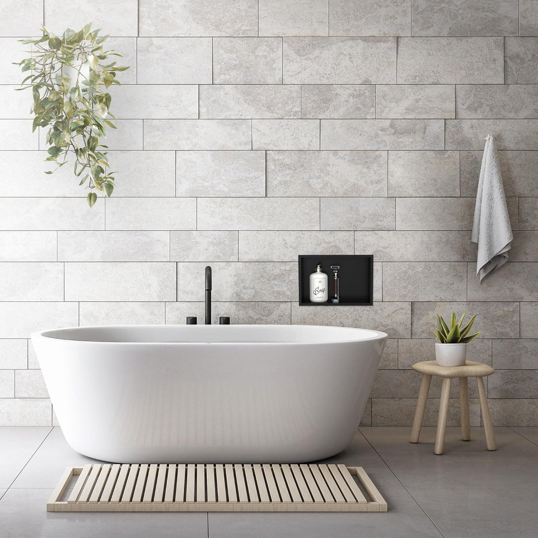 LuxeBath Wandnische aus Edelstahl, 20x30x10 cm, Schwarz, Duschnische mit Rahmen, Einbauregal, Flexib