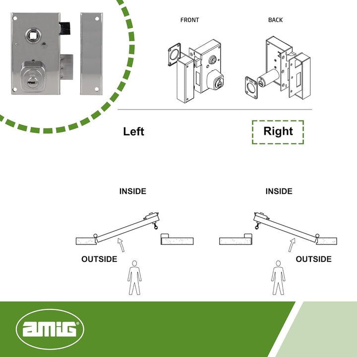 Amig - Aufschraubschloss DIN rechts mit Schliesshebel, Falle und Vierkant für Holztüren Mod. 75N - 6