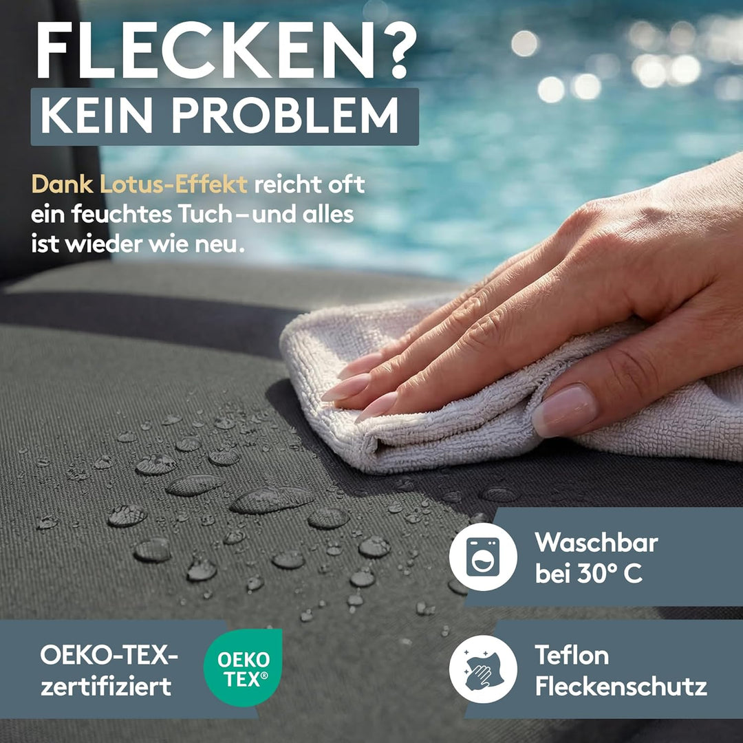 LILENO HOME Gartenstuhl Auflagen [4er Set - Hochlehner] in Anthrazit - Bequeme Liegen als Sitzauflag