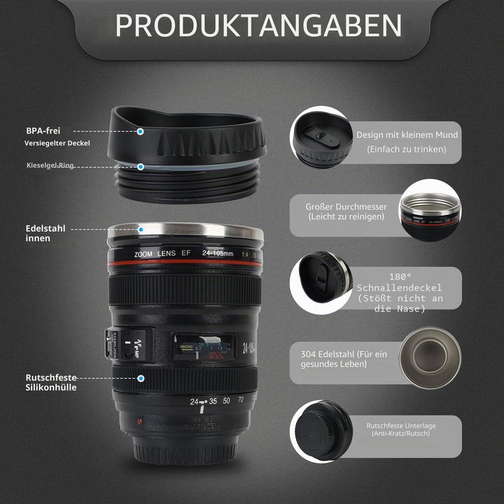 Objektiv Tasse Kamera Kaffeebecher, Kameraobjektiv-KaffeetasseGeschenk für Fotografie-Enthusiasten -