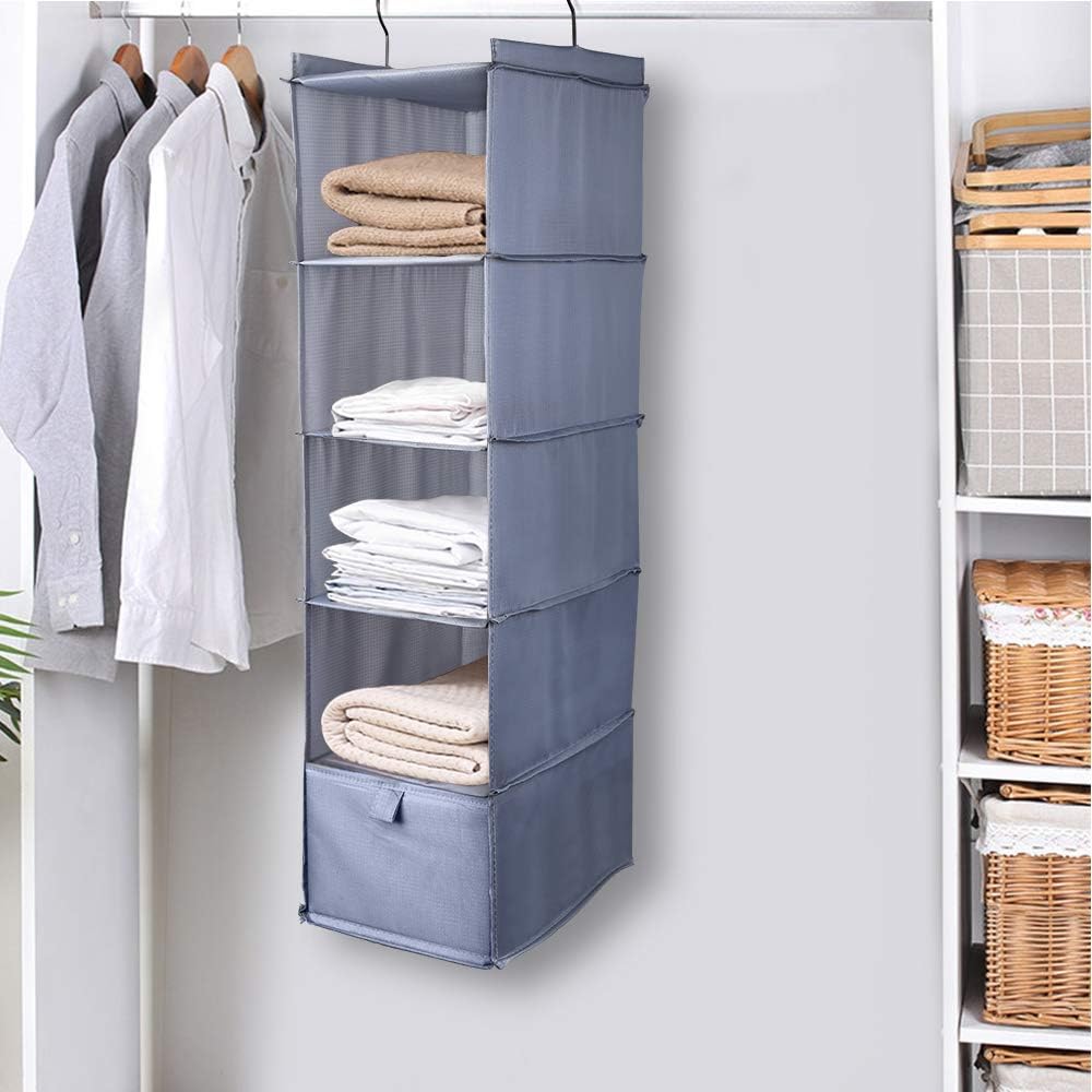 Liesun Wandregal, Hängeregal mit 5 Fächern und 1 Schubladen, Hängeregal, Kleiderschrank, Hängeorgani
