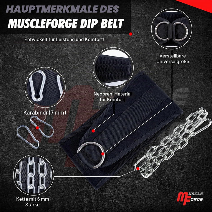 Dip Gürtel mit Kette 80cm Stahlkette für Klimmzüge &amp; Dips | Robuster Gewichtsgürtel für Gym &amp; Kraftt