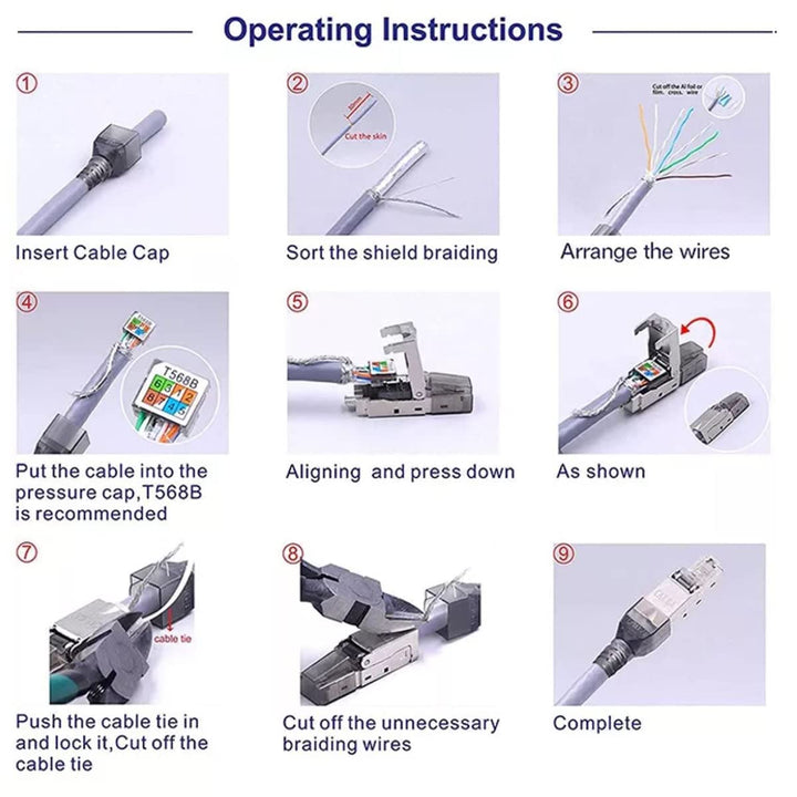 10 Stück Netzwerkstecker Cat 7 werkzeuglos CAT7 CAT7A RJ45 LAN UTP Kabel Stecker ohne Werkzeug werkz