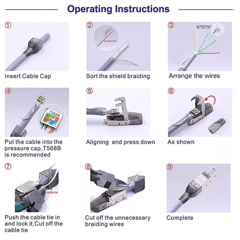 NAUC Netzwerkstecker Cat 7 CAT7 werkzeuglos RJ45 LAN Kabel Stecker ohne Werkzeug werkzeugfrei kompat