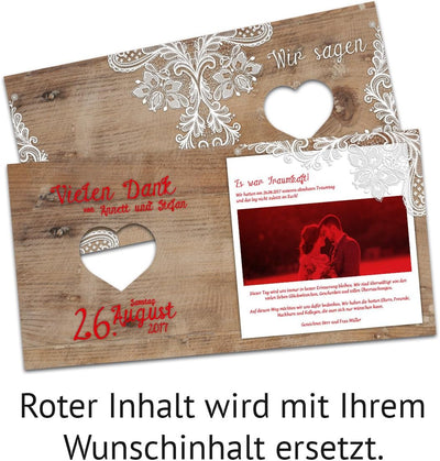 Individuelle Lasergeschnittene Hochzeit Danksagungskarten (10-100 Stück wählbar) - Rustikal mit weis