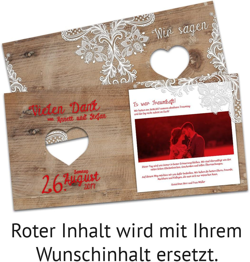 Individuelle Lasergeschnittene Hochzeit Danksagungskarten (10-100 Stück wählbar) - Rustikal mit weis