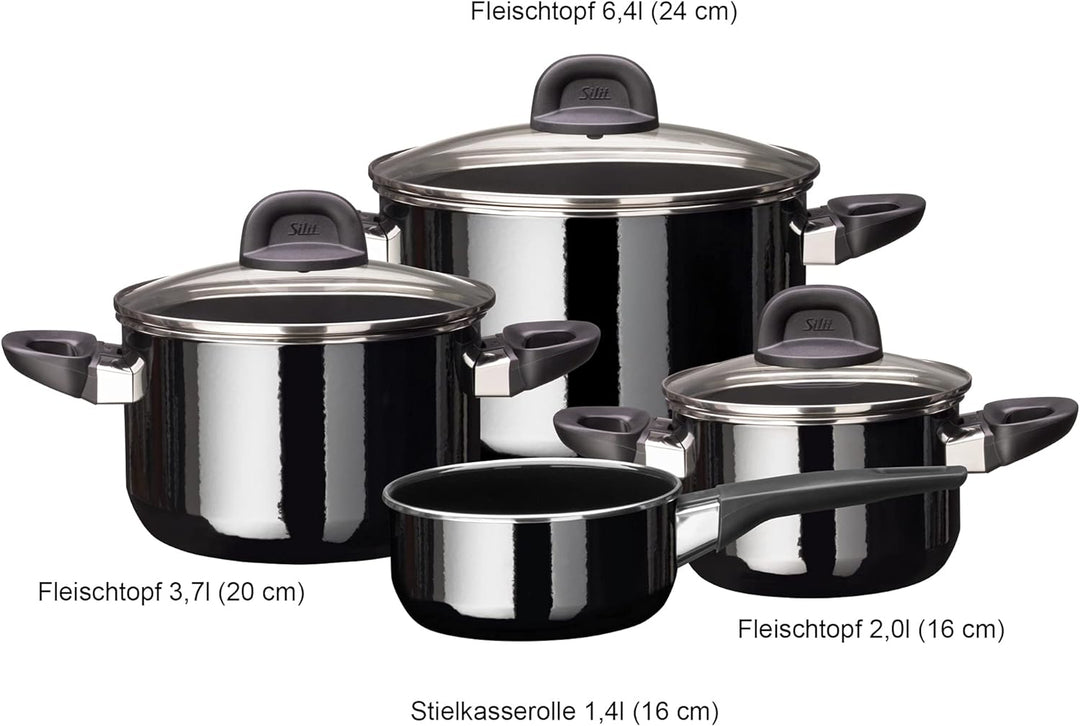 Silit Modesto Line Topfset Induktion 4-teilig, Kochtopf Set mit Glasdeckel, Silargan Funktionskerami