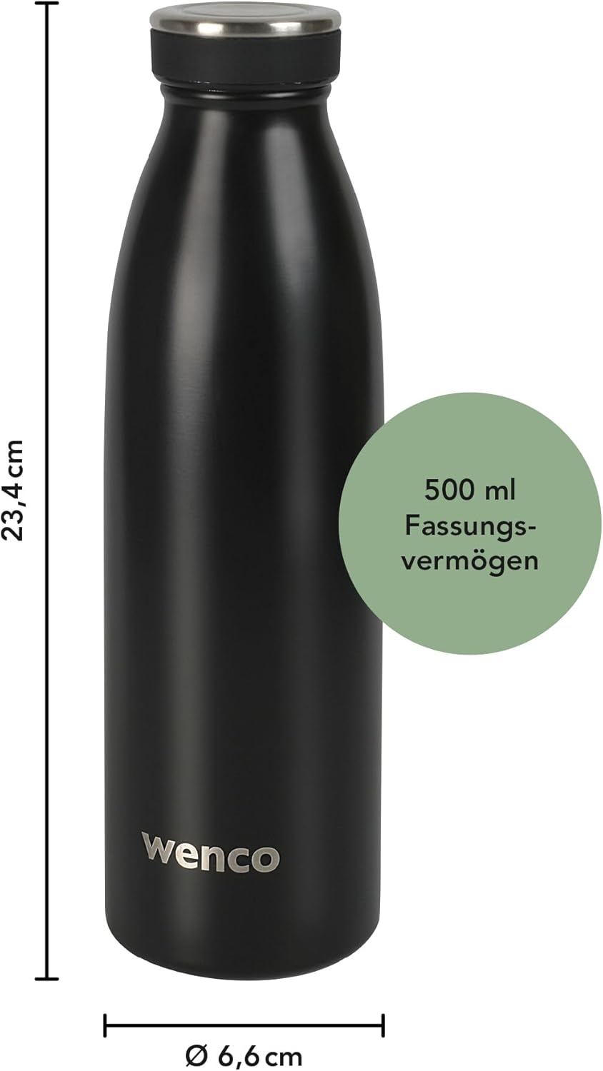 wenco Trinkflasche Edelstahl 0,5l / 500ml isoliert und auslaufsicher für kalte und heisse Getränke a