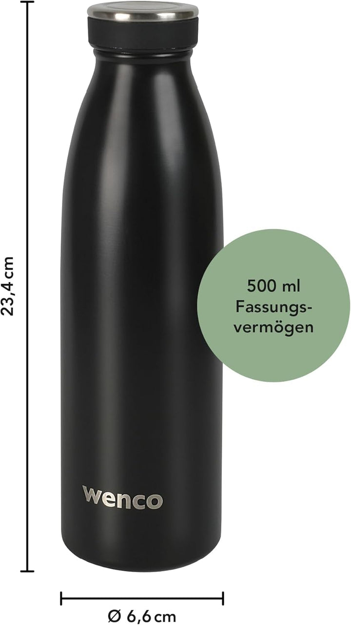 wenco Trinkflasche Edelstahl 0,5l / 500ml isoliert und auslaufsicher für kalte und heisse Getränke a