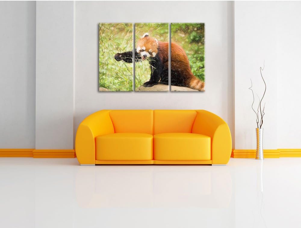 Pixxprint Niedlicher roter Panda Bunstift Effekt 3-Teiler Leinwandbild 120x80 Bild auf Leinwand