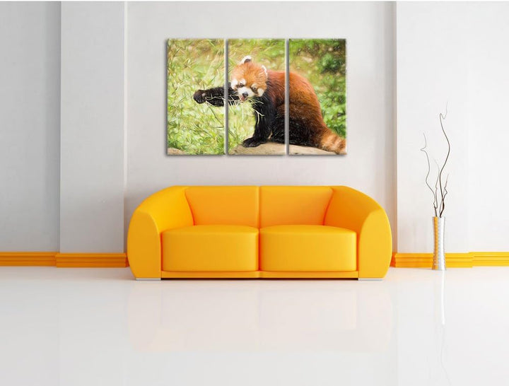 Pixxprint Niedlicher roter Panda Bunstift Effekt 3-Teiler Leinwandbild 120x80 Bild auf Leinwand