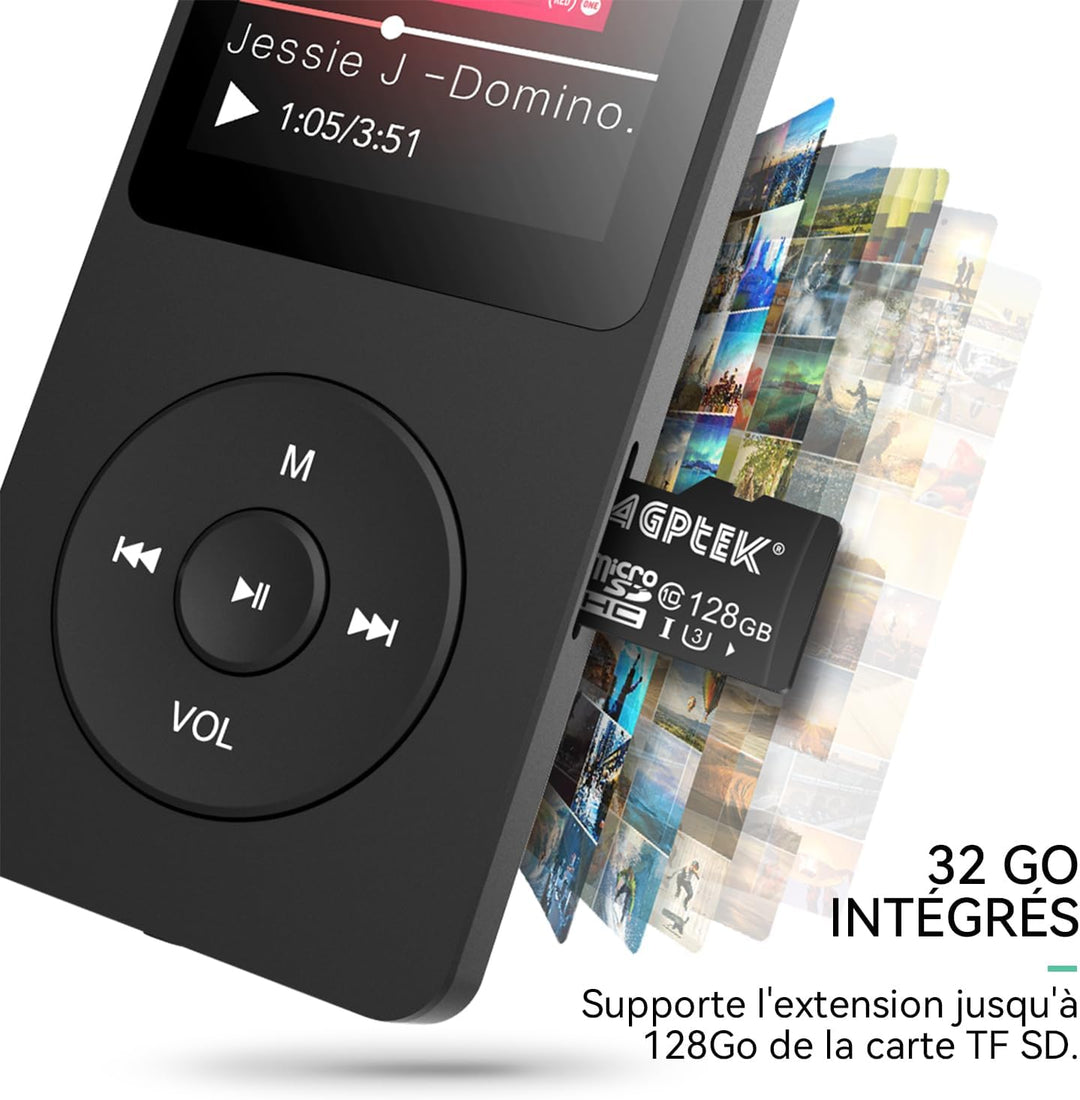 AGPTEK MP3-Player, 32 GB, Bluetooth 5.3, verlustfrei, HiFi, 70 Std., lange Akkulaufzeit, tragbar, mi
