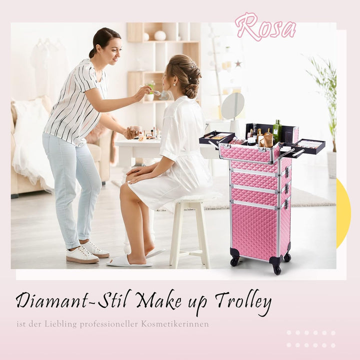 Kosmetikkoffer Trolley 4-in-1 Kosmetikkoffer Gross Kosmetik Trolley Make up Koffer Schminkkoffer mit