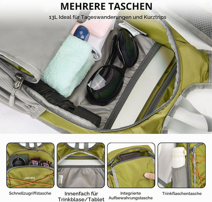 Faltbarer Wanderrucksack, Kleiner Tagesrucksack Ultraleicht für Herren &amp; Damen, Foldable Backpack, I