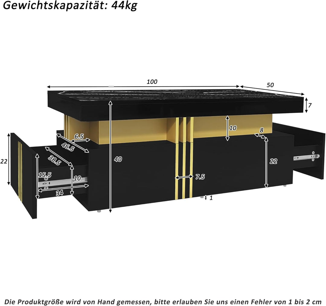 Merax Couchtisch Hochglanz Wohnzimmertisch mit 2 Schubladen, Moderner rechteckiger Kaffeetisch Sofat