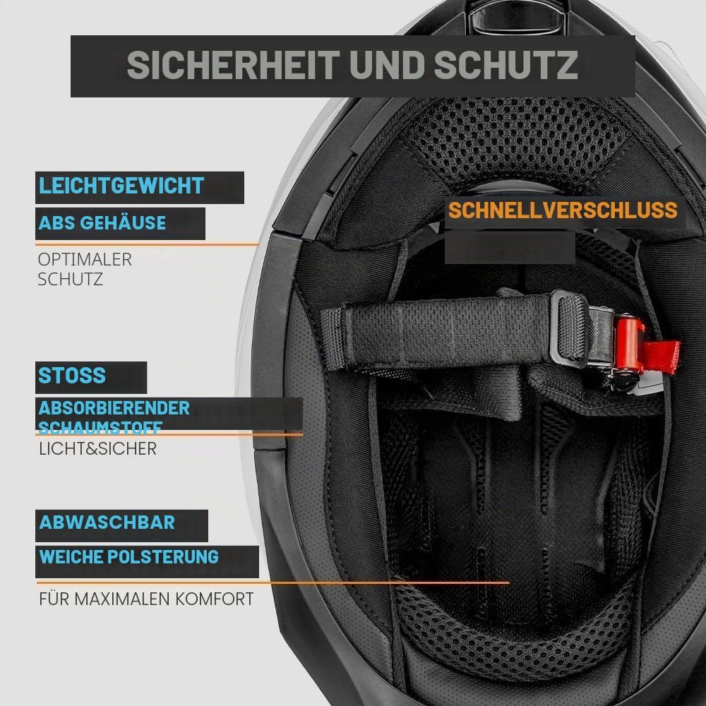 Westt Motorradhelm Integralhelm Herren Damen mit verstärktem Kinnschutz Chopper Moped Mofa Roller He