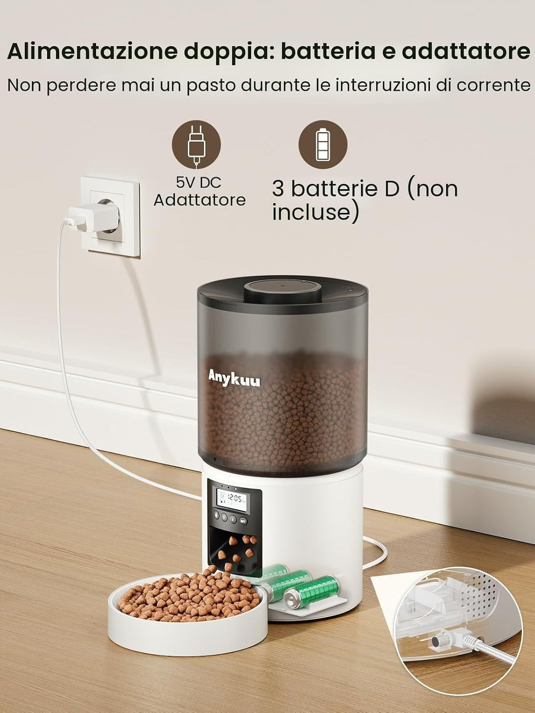Anykuu Futterautomat Katze &amp; Hund 4L Pet Feeder Cat mit Timer &amp; Portionskontrolle 1-6 Mahlzeiten pro