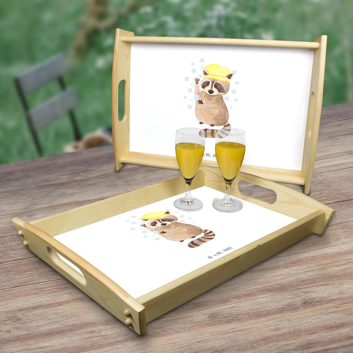 Mr. & Mrs. Panda Serviertablett Waschbär - Geschenk, Gute Laune, Tiere, lustige Sprüche, Dekotablett