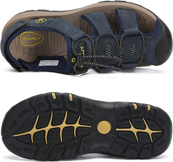 FLARUT Sandalen Herren Outdoorsandalen Sommer Wanderschuhe Trekkingsandalen Leder Strand Wandersanda