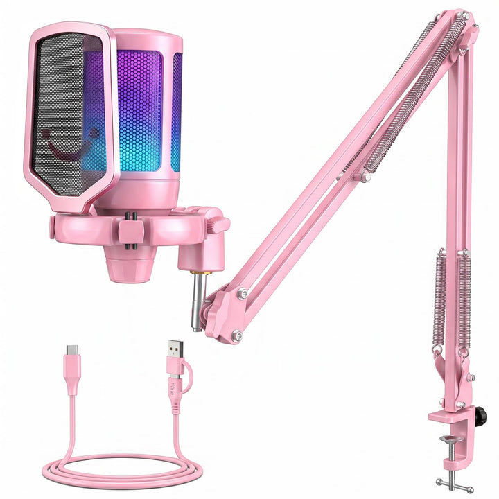 FIFINE Gaming Mikrofon mit Arm, Typ A/C USB Microphone pc für MAC PS4 PS5 mit Stummschalttaste, Popf