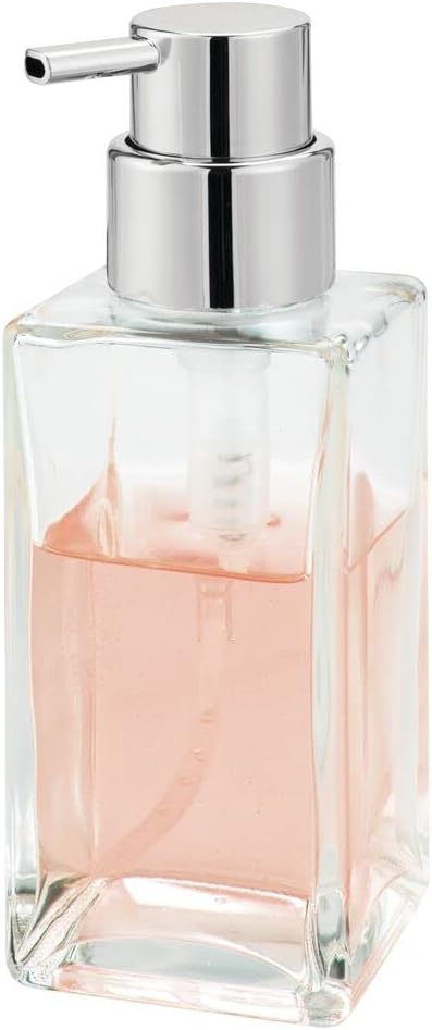 mDesign 2er-Set Seifenspender wiederbefüllbar – eckiger Pumpseifenspender aus Glas und Kunststoff –