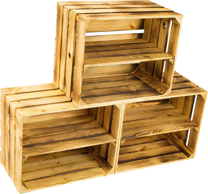 3 x Schuhschrank Schuhregal aus geflammten Holzkisten Schuhablage für 12 Paar Schuhe als Schuhstände