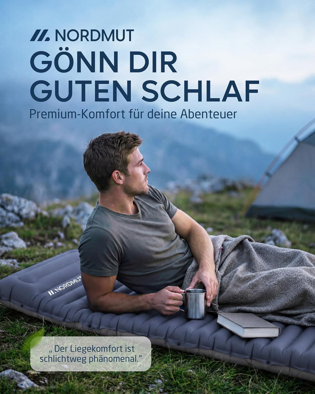 NORDMUT® Isomatte Ultraleicht [mit Reparaturset] - Aufblasbare Luftmatratze Camping kleines Packmass
