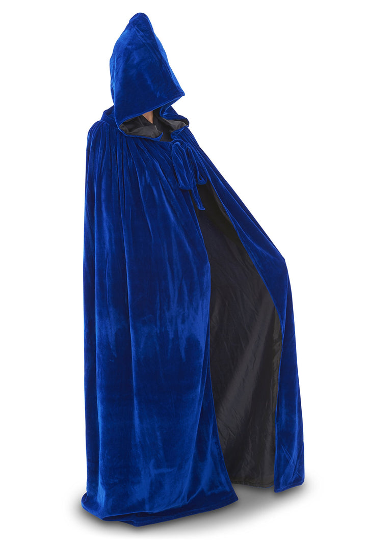 Hooded Velvet Cloak/Cape - Various colours UK Seller (Blue Velvet/ Black Silk)