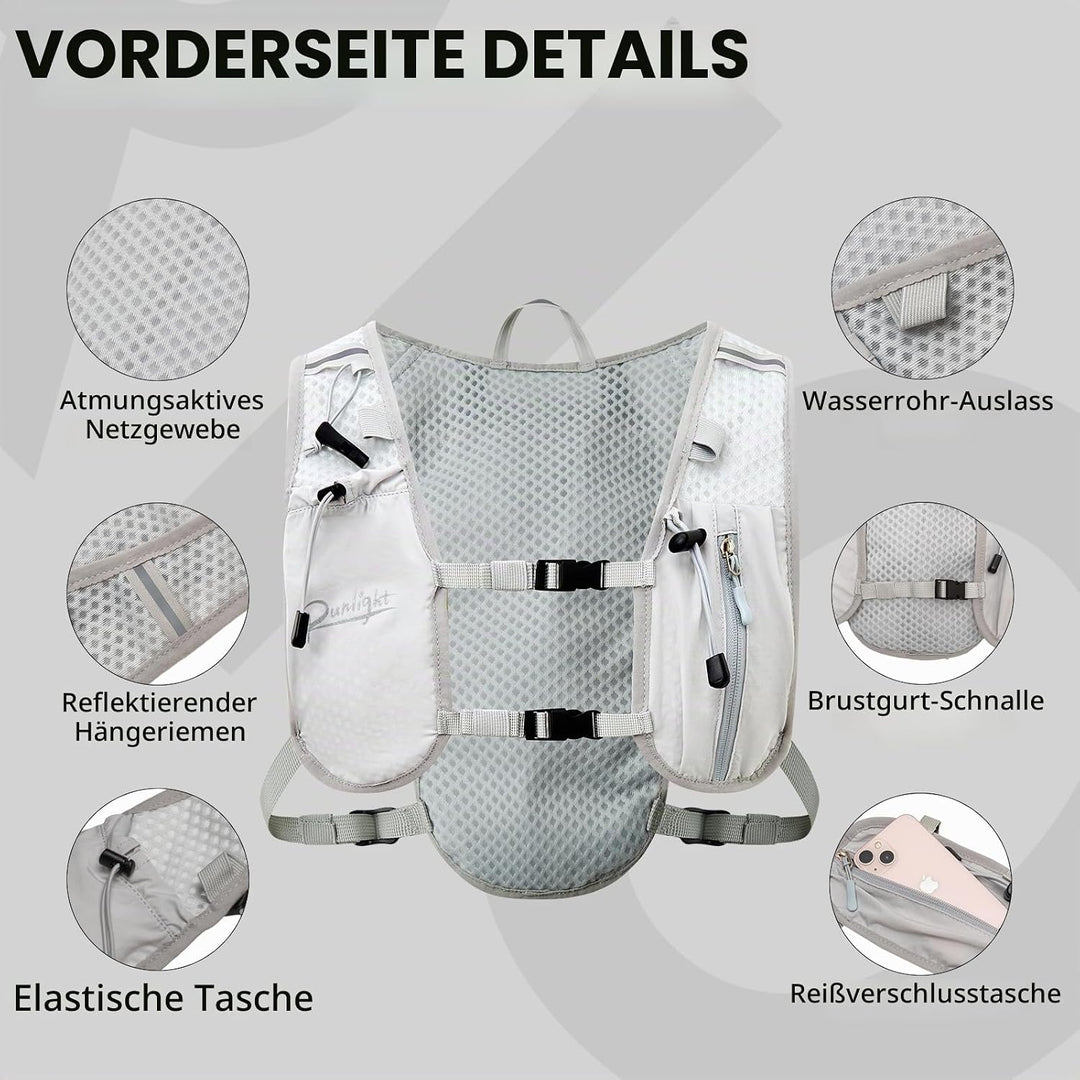 Runlight Laufweste für Damen und Herren,Verstellbare Brustgurte, Trinkweste Laufen mit 1500ml Wasser