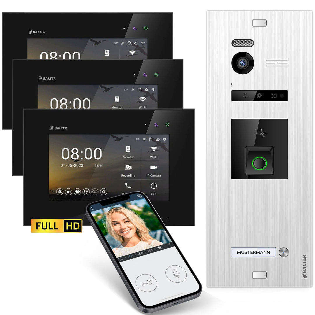 Balter EVO-HD Video Türsprechanlage mit Fingerprint, Video Türklingel, Smartphone App,1 Familienhaus
